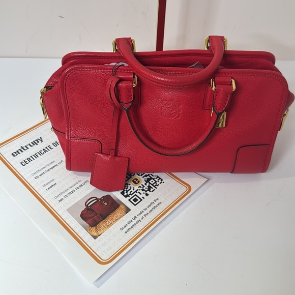 Loewe Amazona 28 Boston Leather Hand Bag Red Guaranteed Authentic - Picture 12 of 12